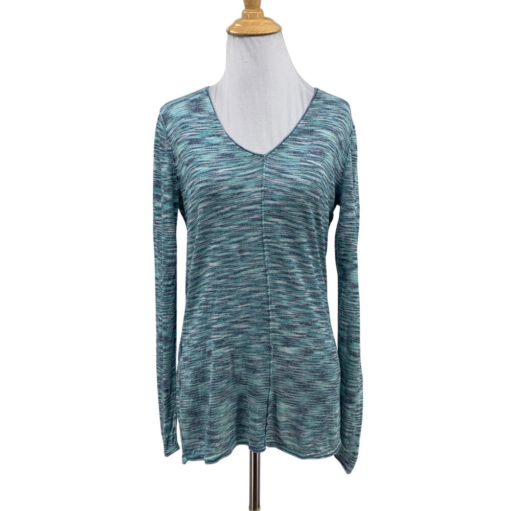 Tommy Bahama Shirt Womens S Small Aloe Prussian Linen Blend V Neck Space Dye